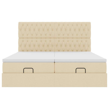 vidaXL Ottoman-Bett mit Matratzen Creme 200x200 cm Stoff
