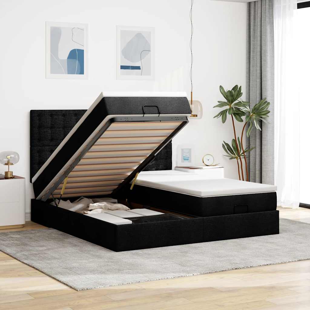 vidaXL Lit ottoman avec matelas Noir 160x200 cm Tissu