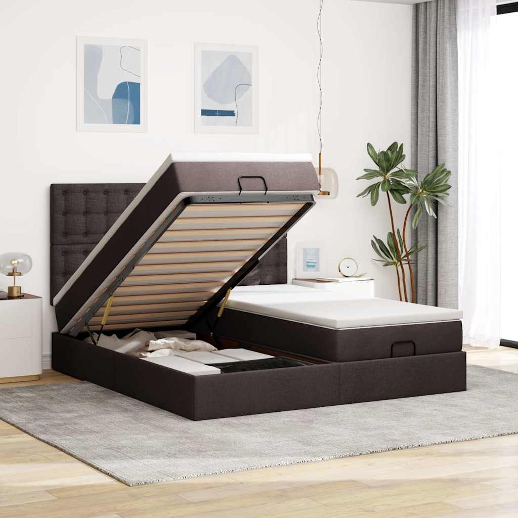 vidaXL Ottoman-Bett mit Matratzen Dunkelbraun 160x200 cm Stoff