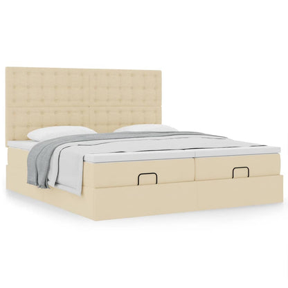 vidaXL Ottoman-Bett mit Matratzen Creme 160x200 cm Stoff