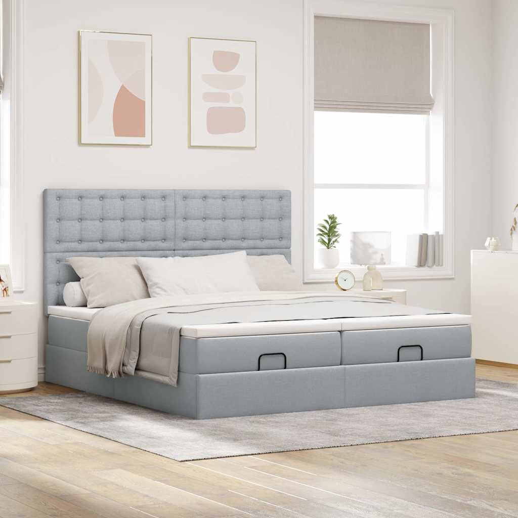 vidaXL Ottoman-Bett mit Matratzen Hellgrau 180x200 cm Stoff