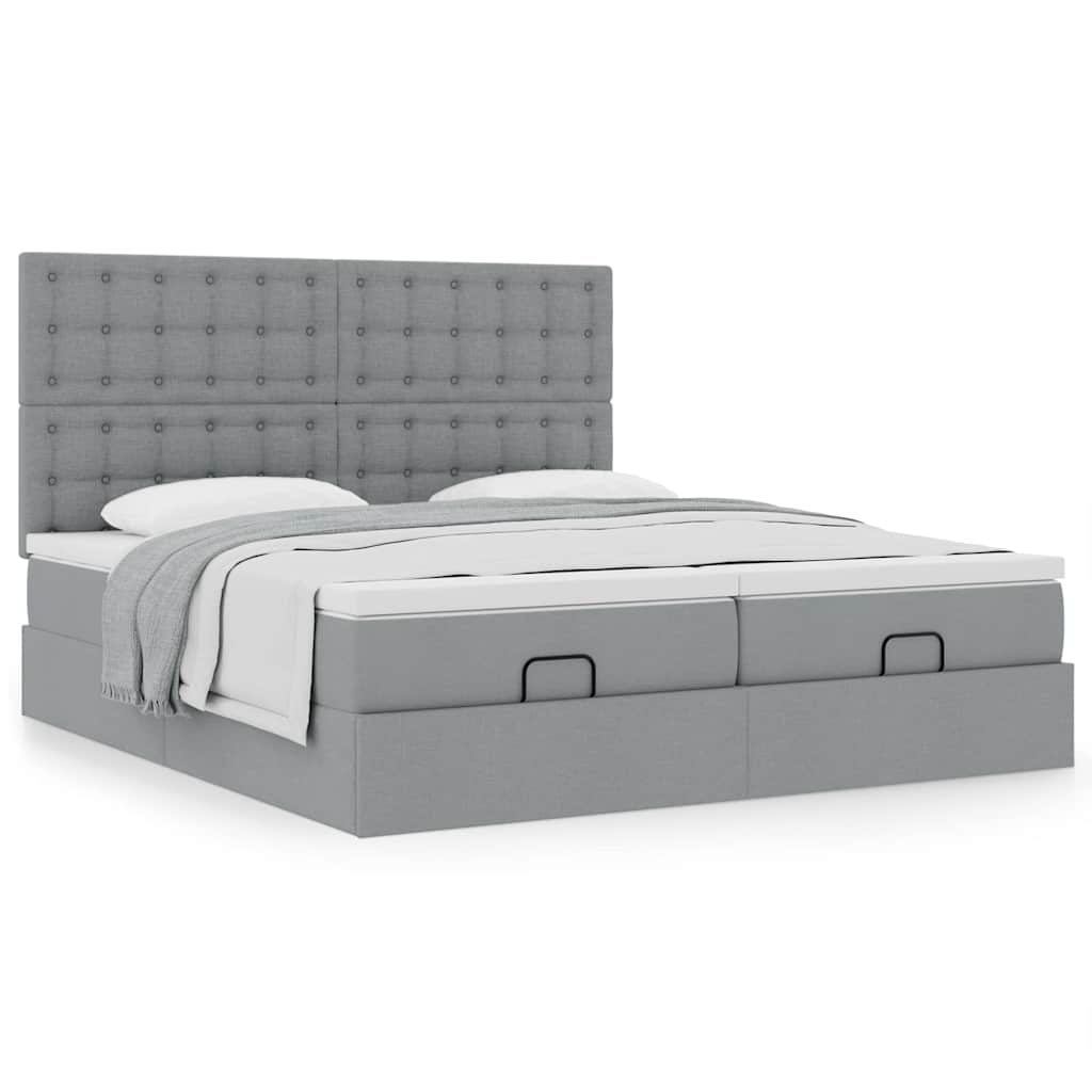 vidaXL Ottoman-Bett mit Matratzen Hellgrau 180x200 cm Stoff