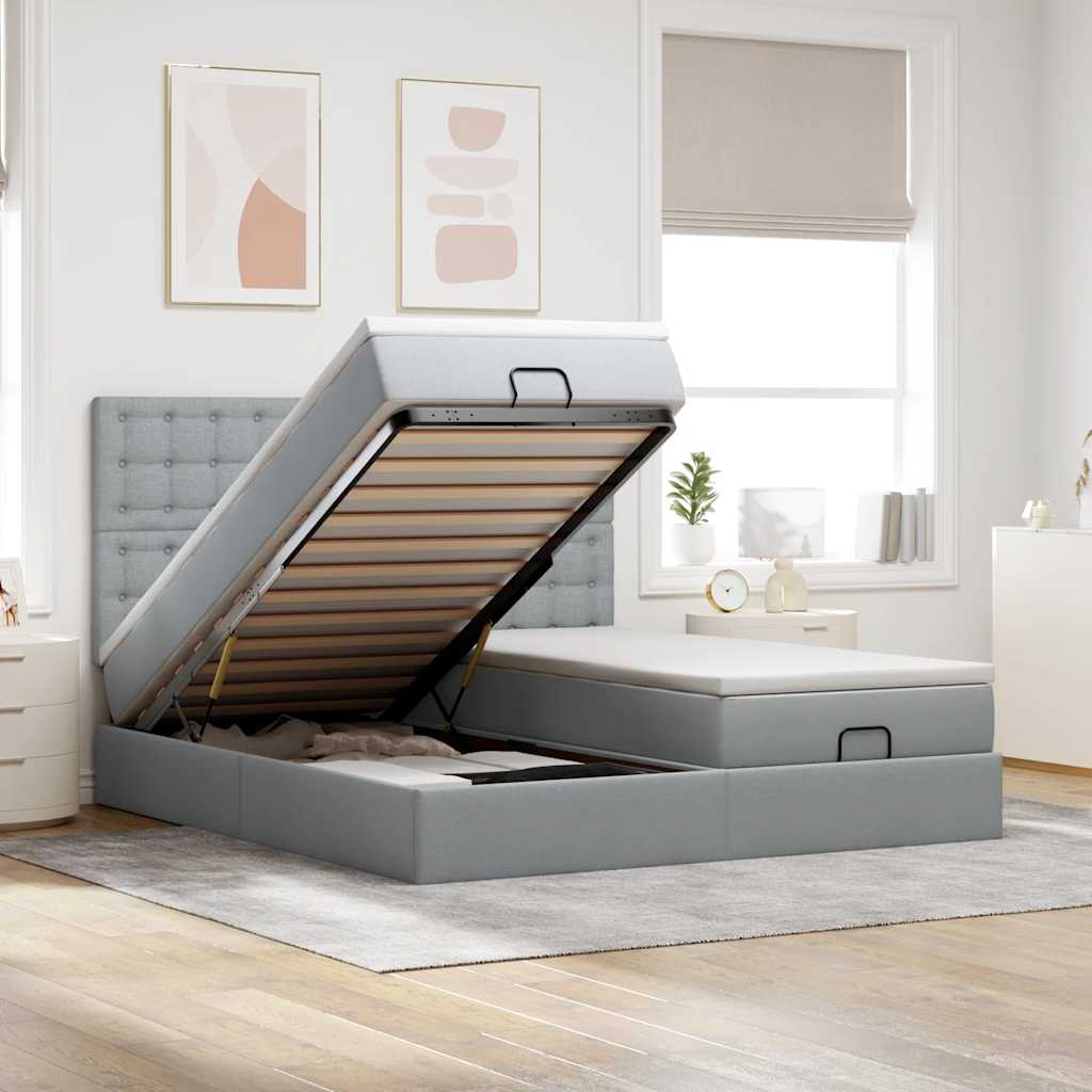vidaXL Ottoman-Bett mit Matratzen Hellgrau 180x200 cm Stoff