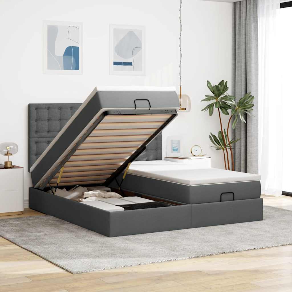 vidaXL Ottoman-Bett mit Matratzen Dunkelgrau 180x200 cm Stoff