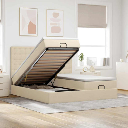 vidaXL Ottoman-Bett mit Matratzen Creme 180x200 cm Stoff