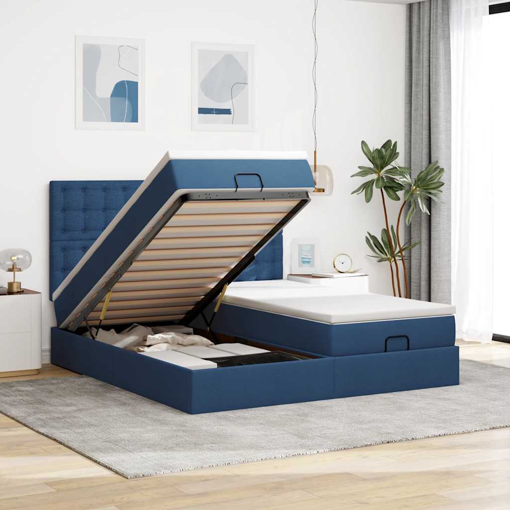 vidaXL Lit ottoman avec matelas bleu 180x200 cm tissu