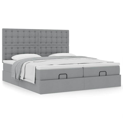vidaXL Ottoman-Bett mit Matratzen Hellgrau 200x200 cm Stoff