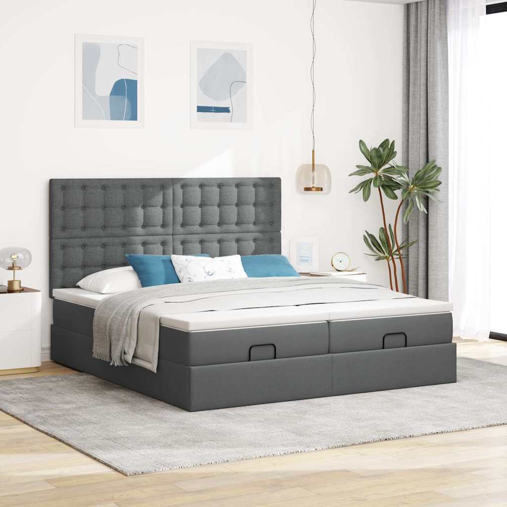 vidaXL Lit de rangement avec matelas Gris foncé Tissu 200x200 cm
