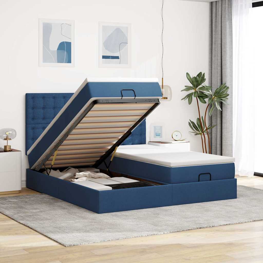 vidaXL Ottoman-Bett mit Matratzen Blau 200x200 cm Stoff