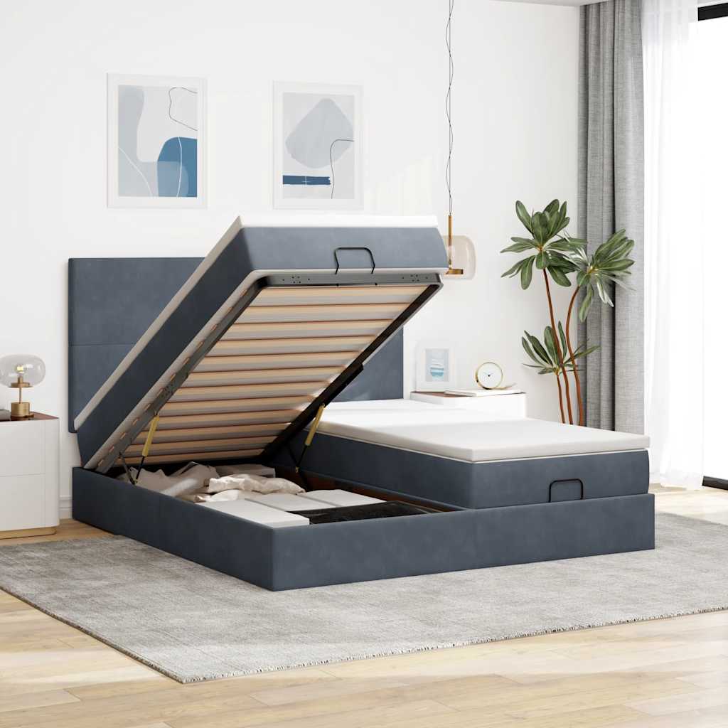 vidaXL Lit ottoman avec matelas gris foncé 160x200 cm Velours