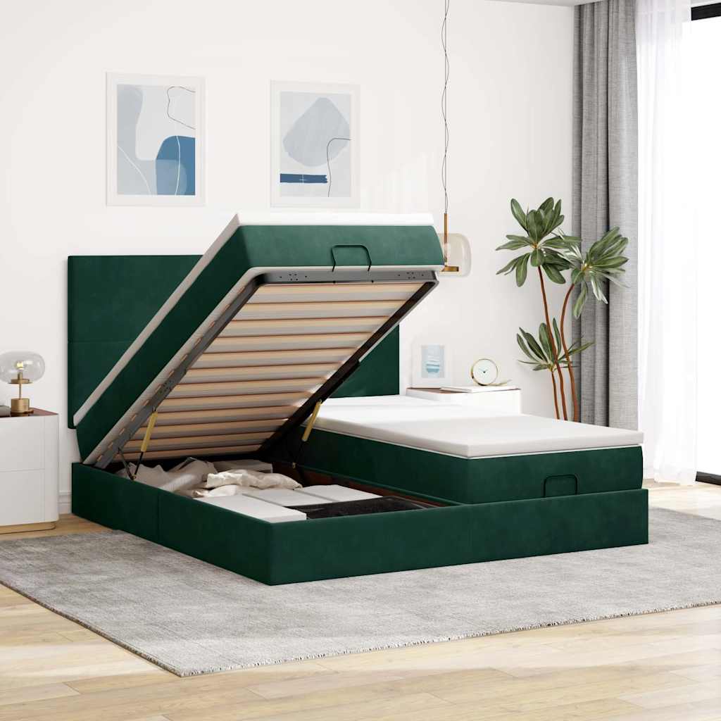 vidaXL Ottoman-Bett mit Matratzen Dunkelgrün 160x200 cm Samt