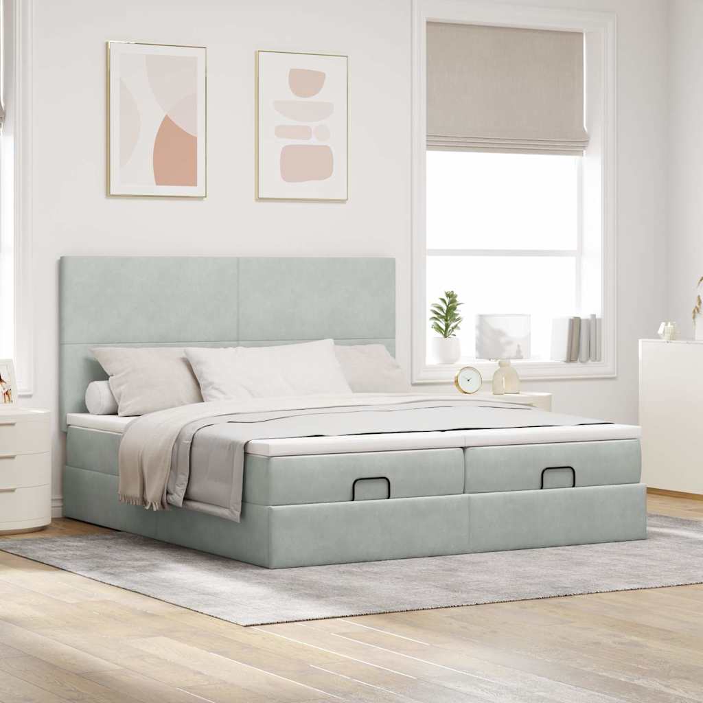 vidaXL Ottoman-Bett mit Matratzen Hellgrau 180x200 cm Samt
