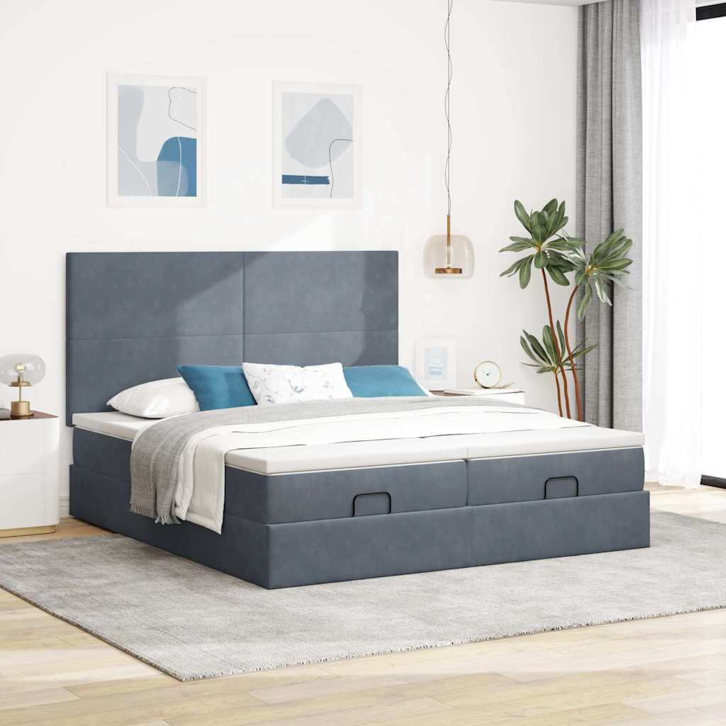 vidaXL Ottoman-Bett mit Matratzen Dunkelgrau 180x200 cm Samt