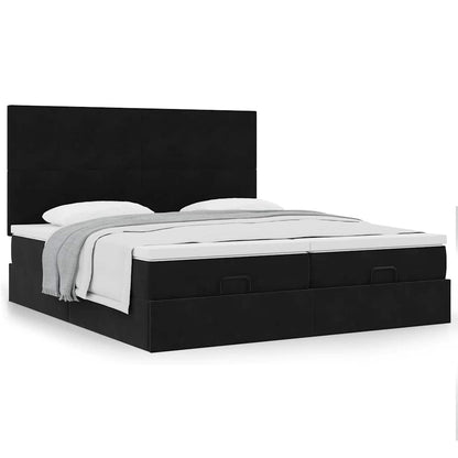 vidaXL Lit ottoman avec matelas Noir 180x200 cm Velours