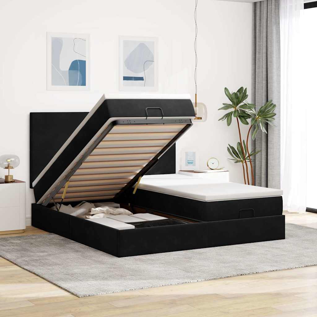 vidaXL Ottoman-Bett mit Matratzen Schwarz 200x200 cm Samt