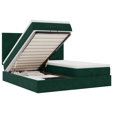 vidaXL Lit-coffre avec matelas Vert foncé 200x200 cm Velours