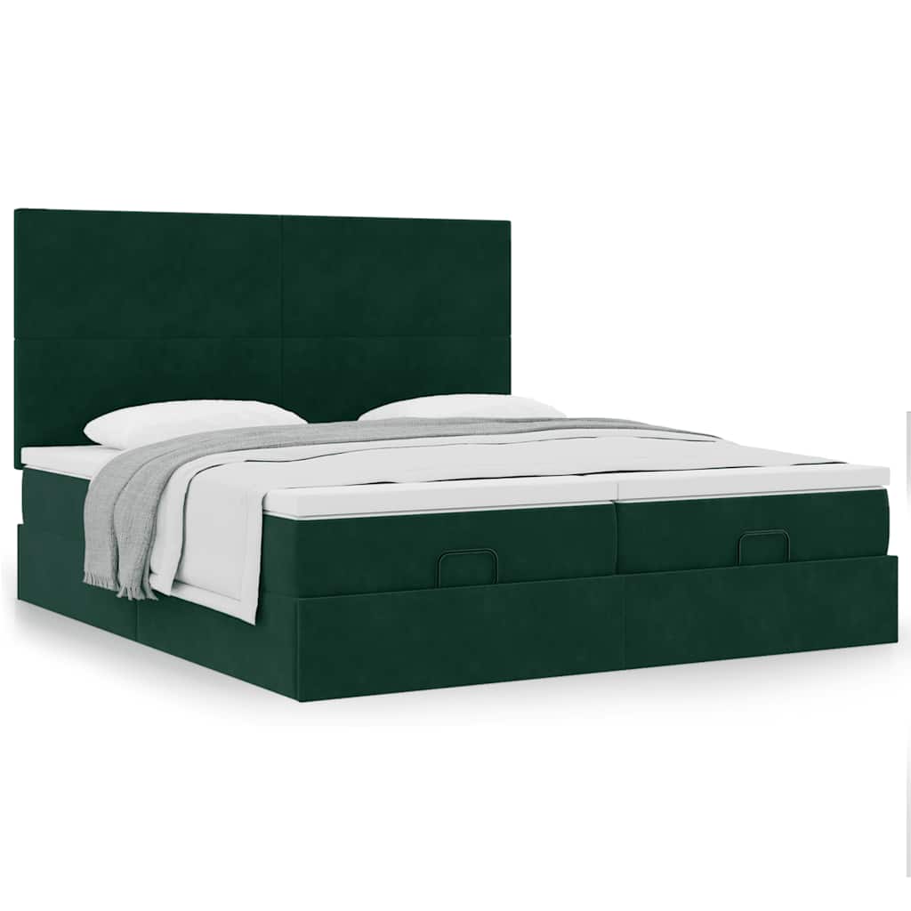 vidaXL Lit-coffre avec matelas Vert foncé 200x200 cm Velours