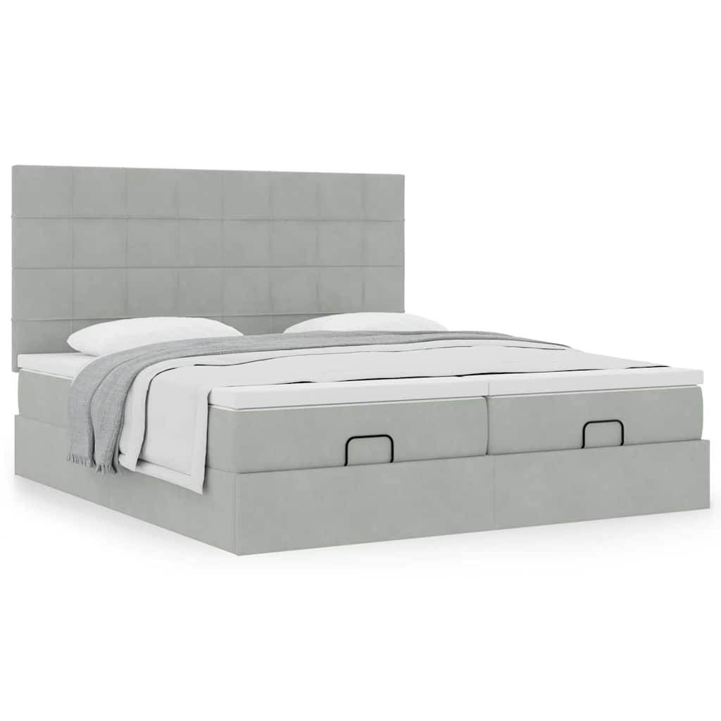 vidaXL Ottoman-Bett mit Matratzen Hellgrau 160x200 cm Samt