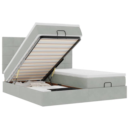 Ottoman-Bett mit Matratzen Hellgrau 180x200 cm Samt