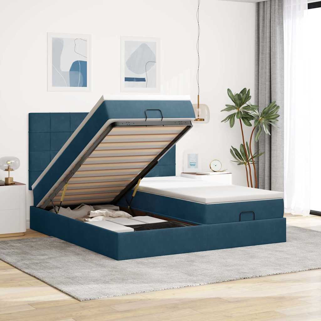 vidaXL Ottoman-Bett mit Matratzen Dunkelblau 180x200 cm Samt