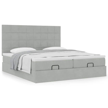 vidaXL Lit ottoman avec matelas Gris clair 200x200 cm Velours
