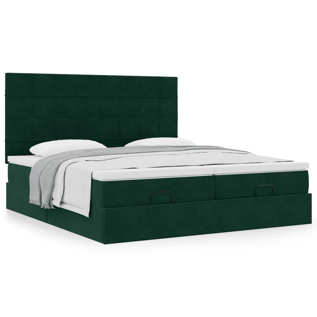 vidaXL Ottoman-Bett mit Matratzen Dunkelgrün 200x200 cm Samt