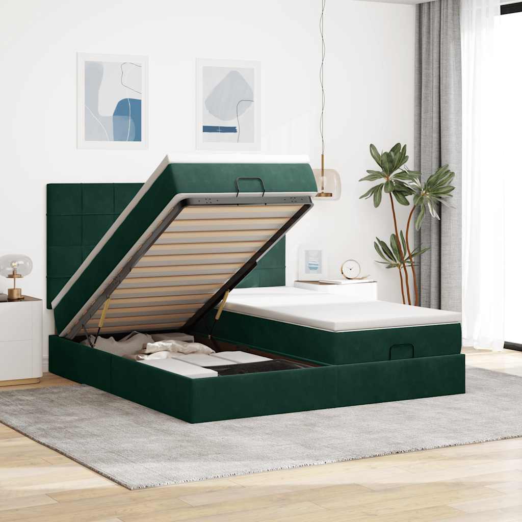 vidaXL Ottoman-Bett mit Matratzen Dunkelgrün 200x200 cm Samt