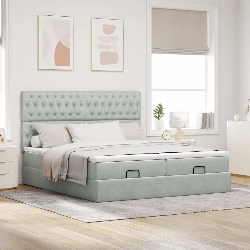 vidaXL Lit-coffre avec matelas Gris clair 160x200 cm Velours