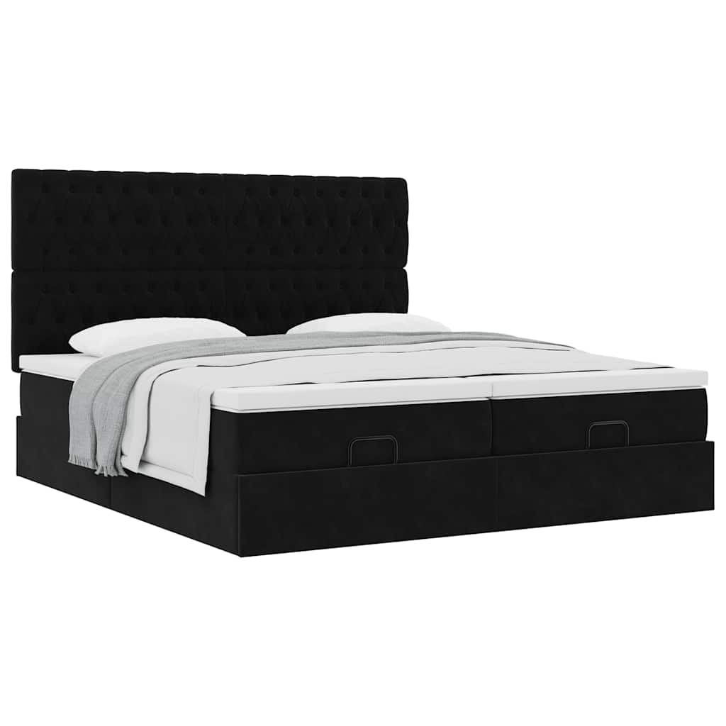 vidaXL Lit ottoman avec matelas Noir 160x200 cm Velours