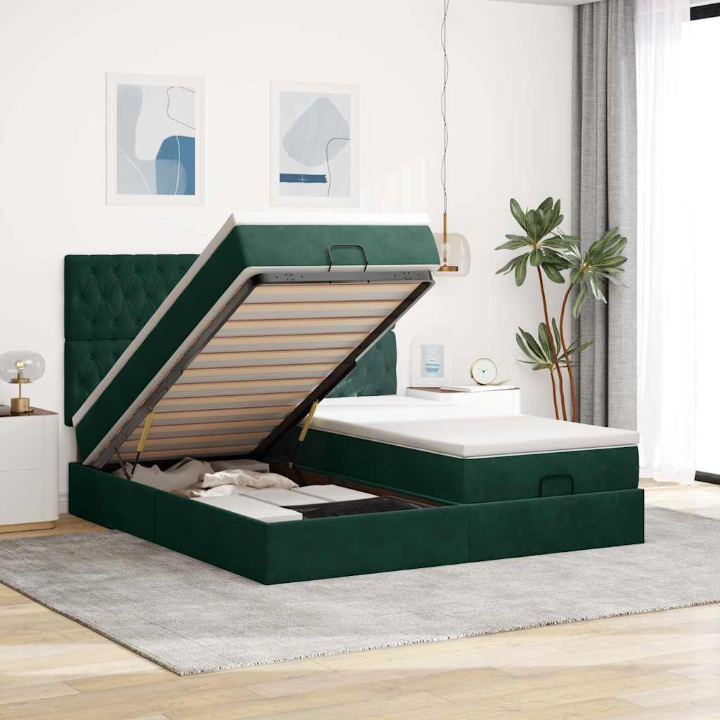 vidaXL Ottoman-Bett mit Matratzen Dunkelgrün 160x200 cm Samt