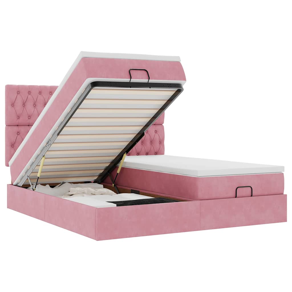 vidaXL Lit Ottomane avec matelas Rose 160x200 cm Velours