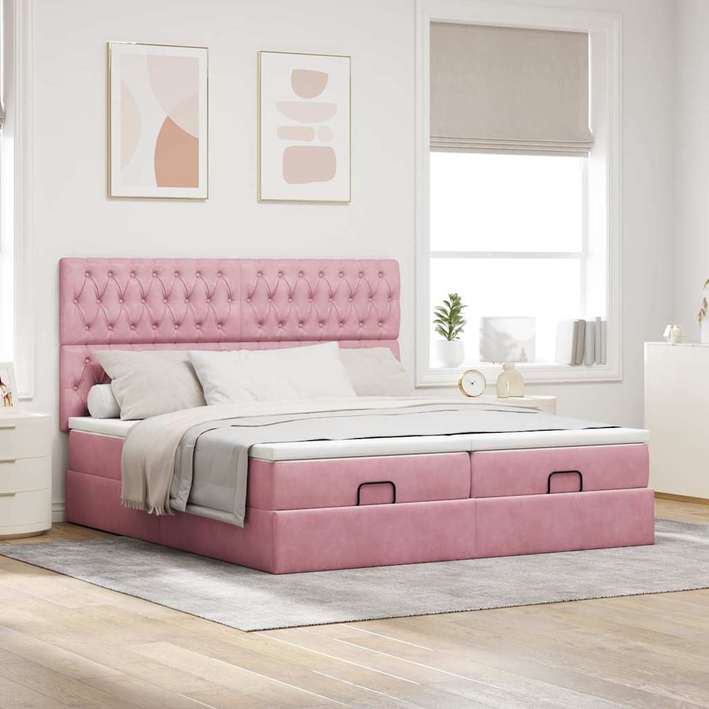 vidaXL Lit Ottomane avec matelas Rose 160x200 cm Velours