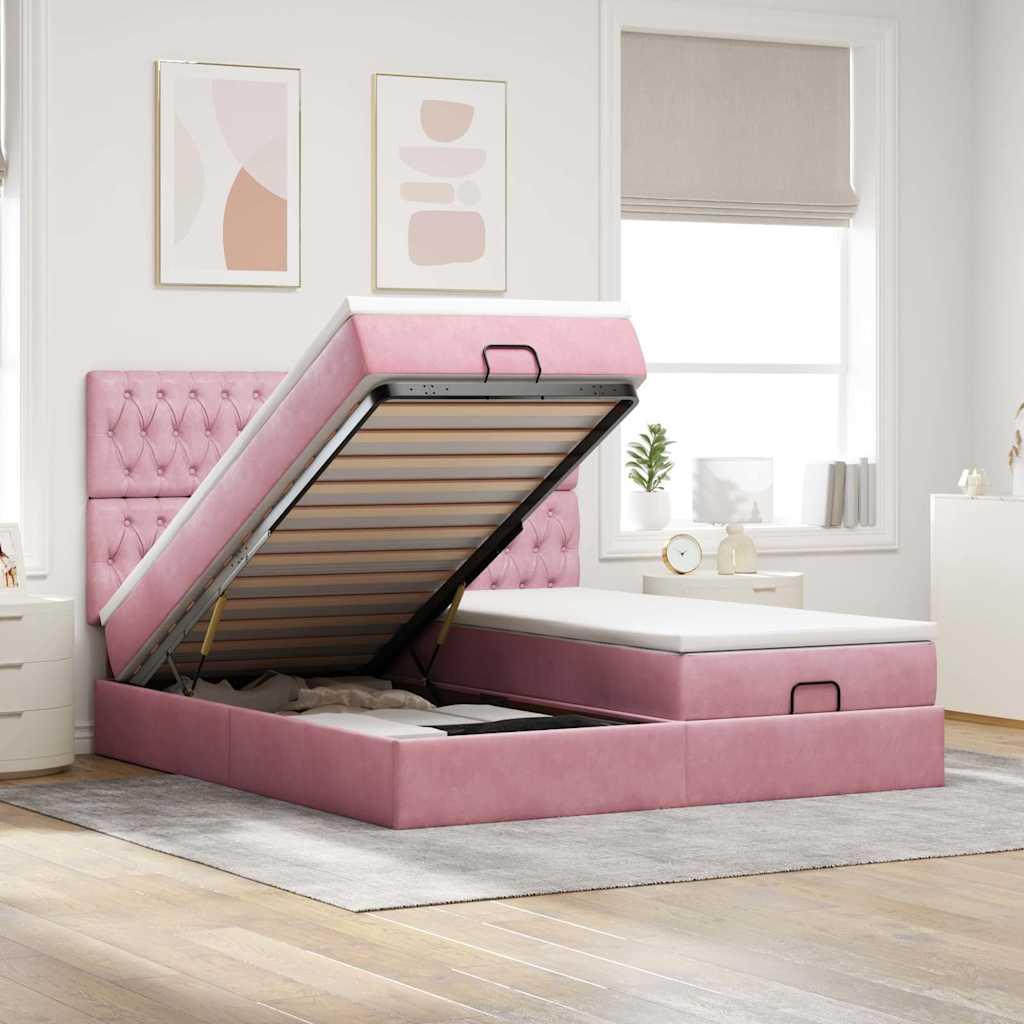 vidaXL Lit Ottomane avec matelas Rose 160x200 cm Velours