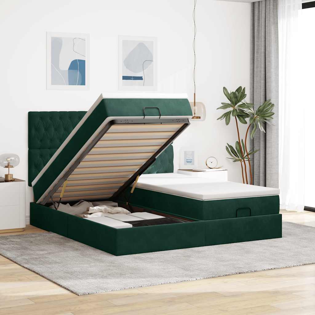 vidaXL Ottoman-Bett mit Matratzen Dunkelgrün 180x200 cm Samt