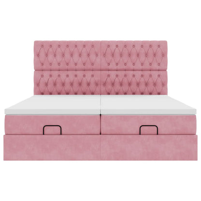 Ottoman-Bett mit Matratzen Rosa 180x200 cm Samt