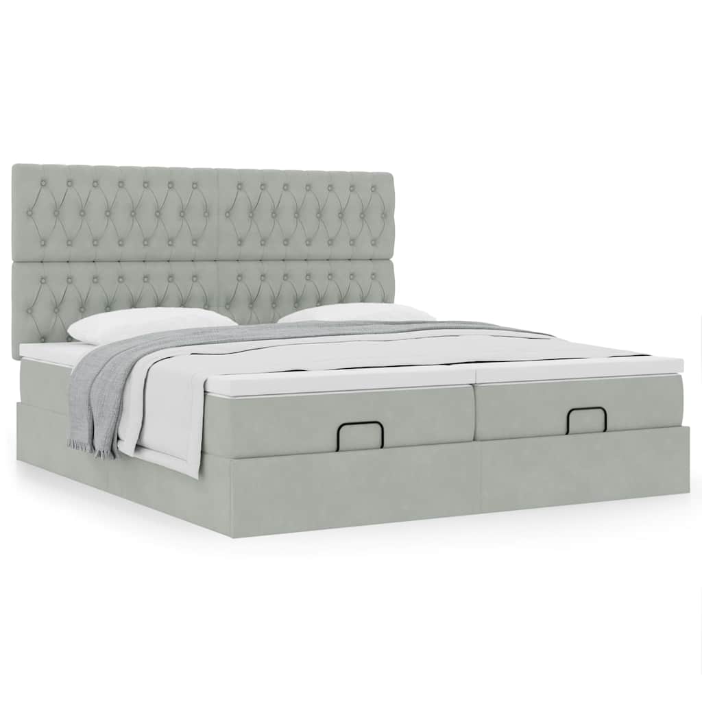 vidaXL Lit ottoman avec matelas Gris clair 200x200 cm Velours
