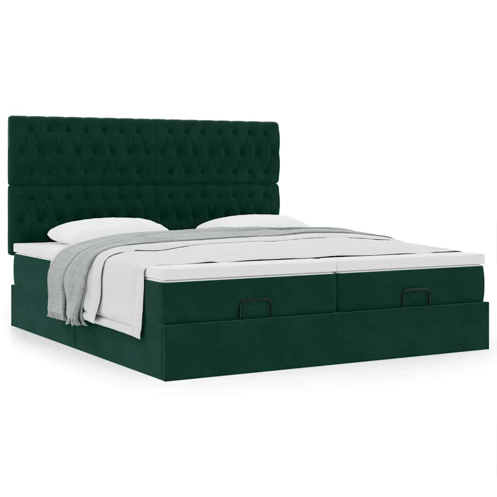 vidaXL Ottoman-Bett mit Matratzen Dunkelgrün 200x200 cm Samt
