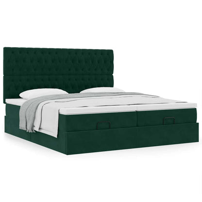 vidaXL Ottoman-Bett mit Matratzen Dunkelgrün 200x200 cm Samt