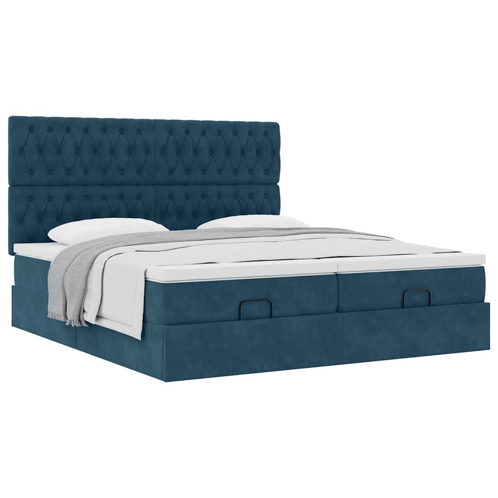 vidaXL Ottoman-Bett mit Matratzen Dunkelblau 200x200 cm Samt