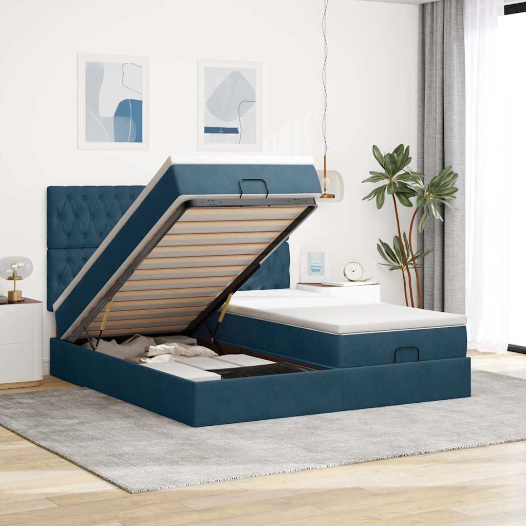 vidaXL Ottoman-Bett mit Matratzen Dunkelblau 200x200 cm Samt
