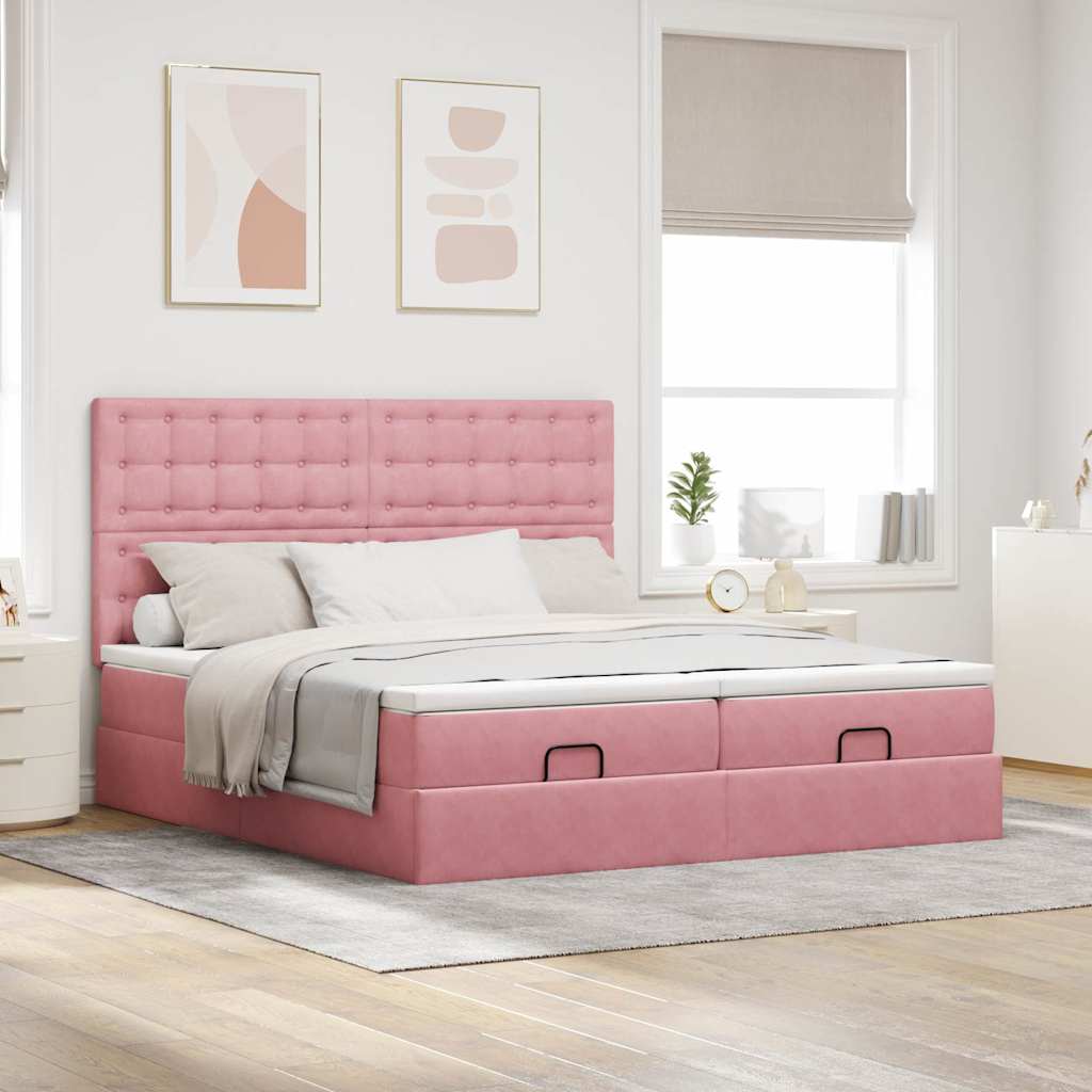 Ottoman-Bett mit Matratzen Rosa 160x200 cm Samt