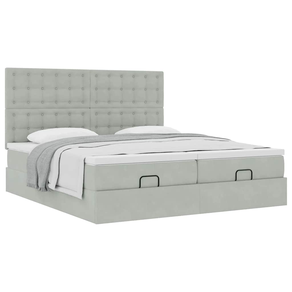 vidaXL Ottoman-Bett mit Matratzen Hellgrau 180x200 cm Samt