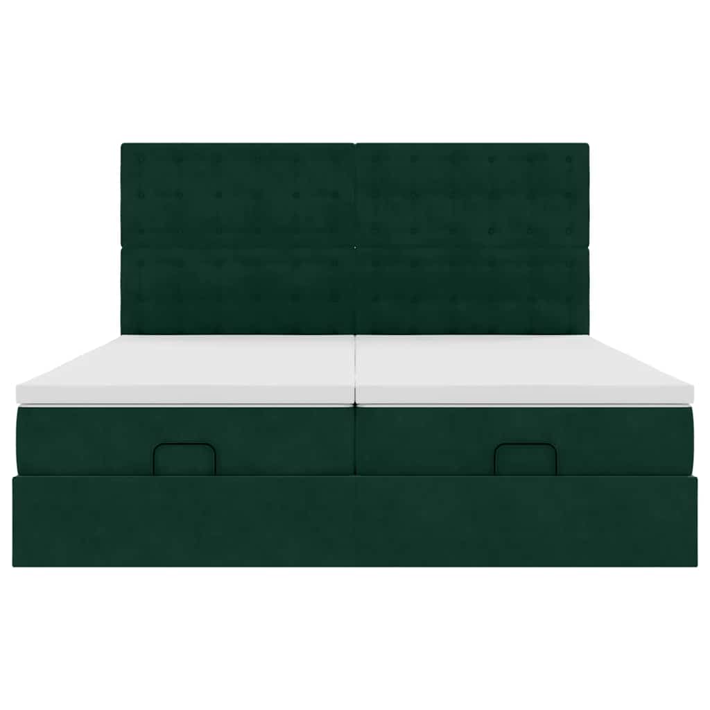 Ottoman-Bett mit Matratzen Dunkelgrün 180x200 cm Samt