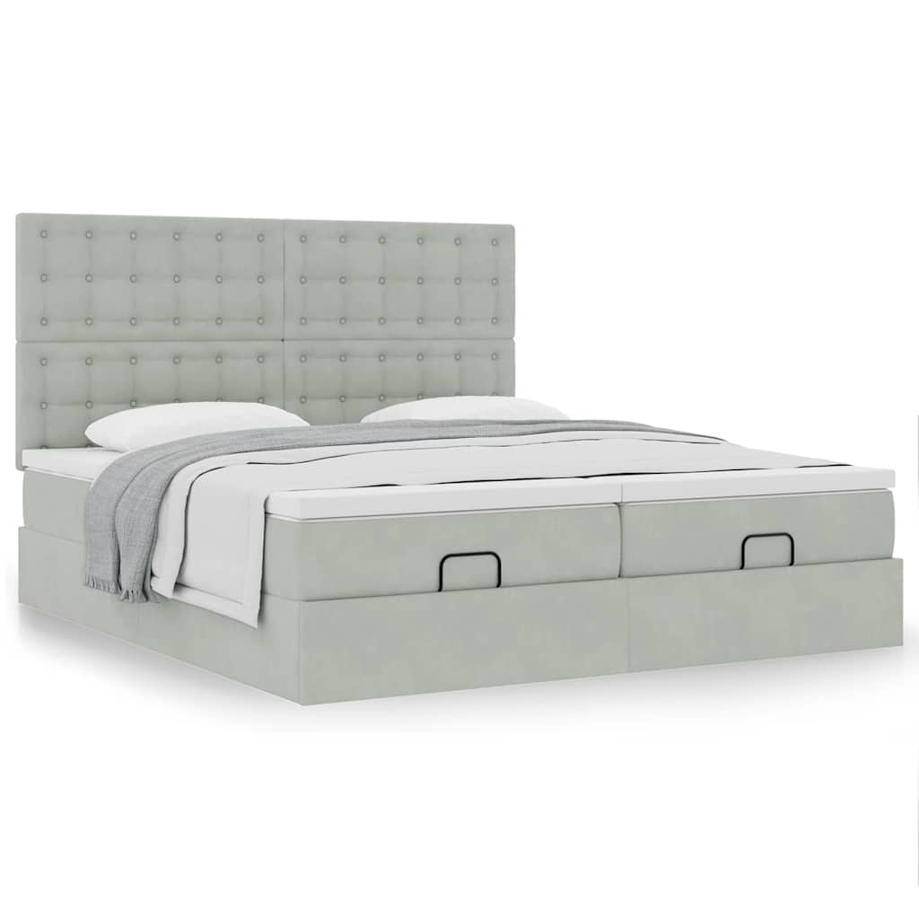 vidaXL Ottoman-Bett mit Matratzen Hellgrau 200x200 cm Samt