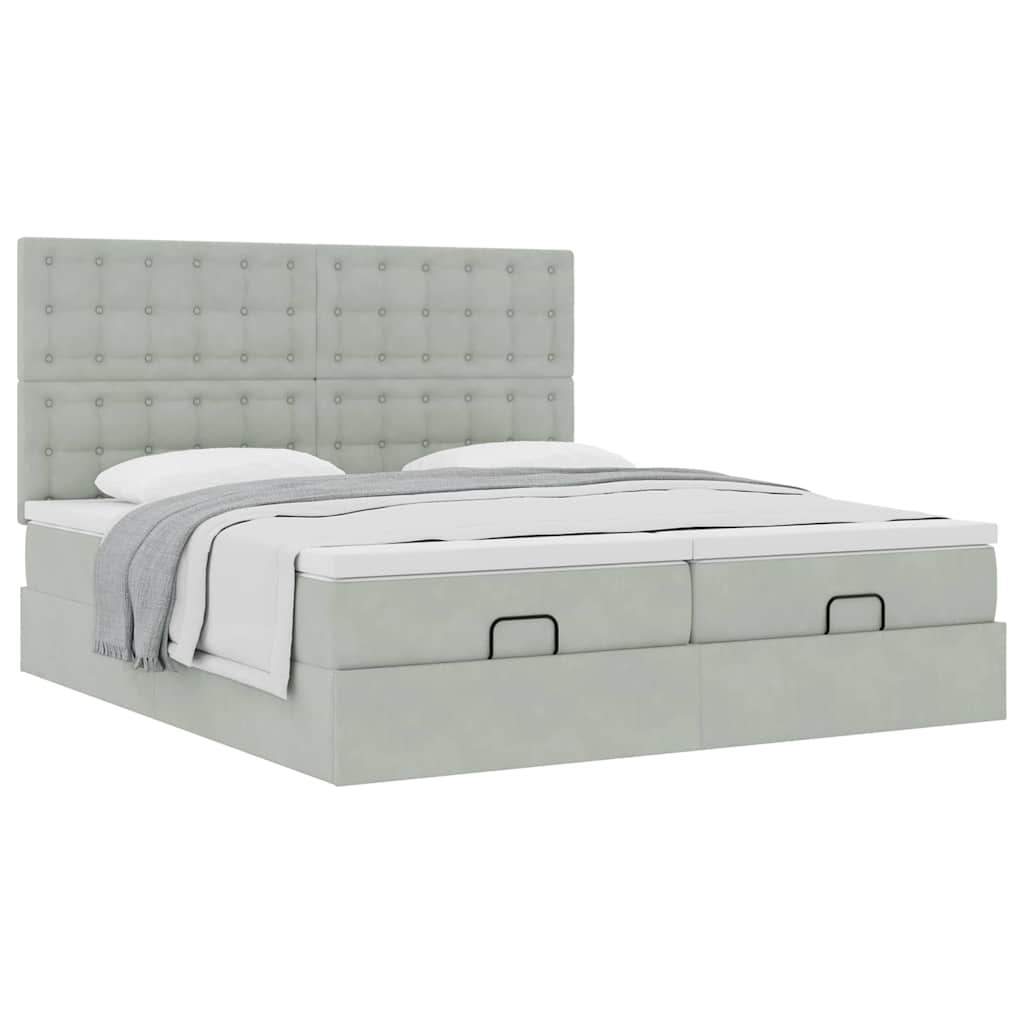 vidaXL Ottoman-Bett mit Matratzen Hellgrau 200x200 cm Samt