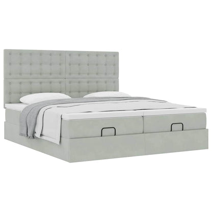 vidaXL Ottoman-Bett mit Matratzen Hellgrau 200x200 cm Samt