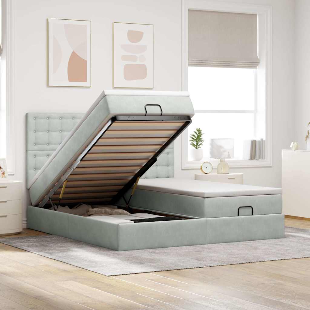 vidaXL Ottoman-Bett mit Matratzen Hellgrau 200x200 cm Samt