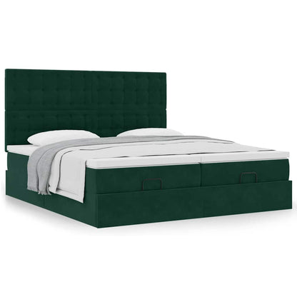 vidaXL Ottoman-Bett mit Matratzen Dunkelgrün 200x200 cm Samt