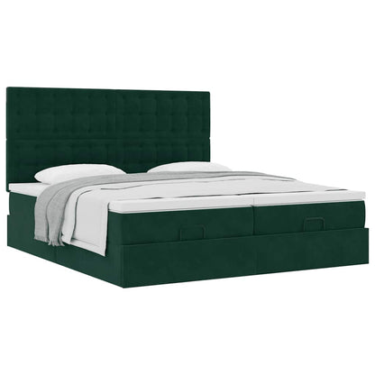 vidaXL Ottoman-Bett mit Matratzen Dunkelgrün 200x200 cm Samt