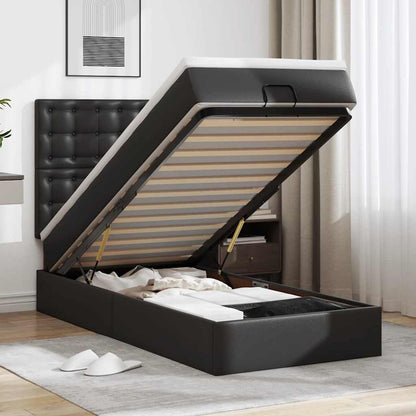 vidaXL Lit-coffre avec matelas et LED Noir 80x200 cm Similicuir